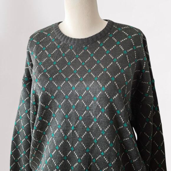 90s Wool Blend Grunge Geometric Retro Sweater Streetwear Minimalist Crewneck L - Picture 7 of 9